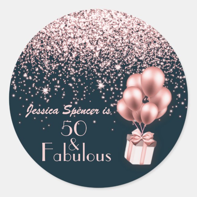 50 and Fabulous Rose Gold 50th Birthday Party Classic Round Sticker (Front)