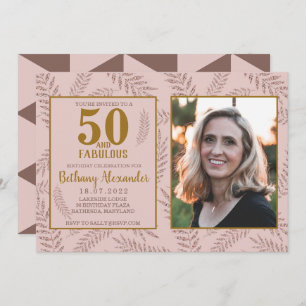 50 and fabulous Rose Gold Birthday Invitation