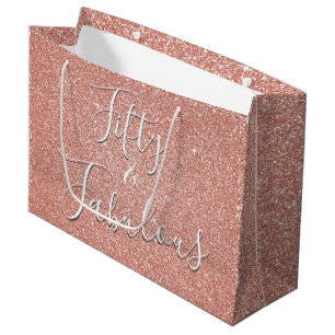 50 and Fabulous Rose Gold Blush Pink Glitter Large Gift Bag