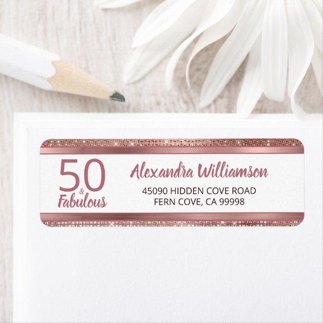 50 and Fabulous Rose Gold Glam Chic Return Address (Insitu)