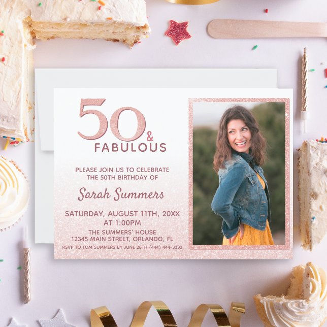 50 and Fabulous Rose Gold Glitter Elegant Birthday Invitation (Creator Uploaded)