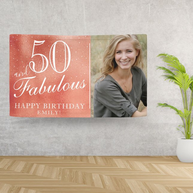 50 and Fabulous Rose Gold Metallic Photo Banner (Creator Uploaded)