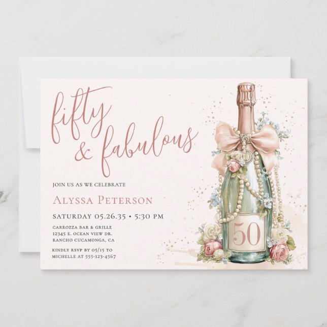 50 And Fabulous Rose Gold Script 50th Birthday Invitation (Front)