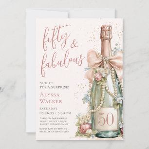 50 and Fabulous Rose Gold Script Surprise Party Invitation