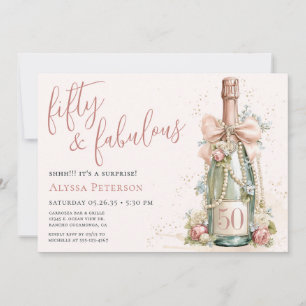 50 And Fabulous Rose Gold Script Surprise Party Invitation
