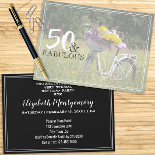 50 and Fabulous Rustic Bicycle Birthday Party Invitation