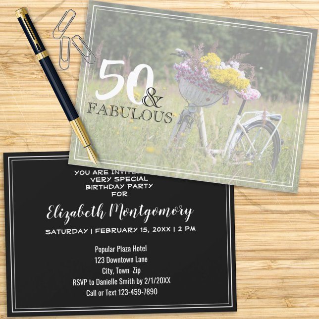50 and Fabulous Rustic Bicycle Birthday Party Invitation (Creator Uploaded)