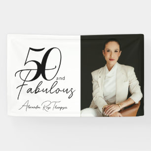 50 and Fabulous Script Photo Birthday Party Banner