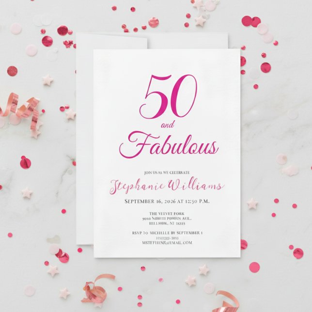 50 and Fabulous Script Pink 50th Birthday Party Invitation (Creator Uploaded)