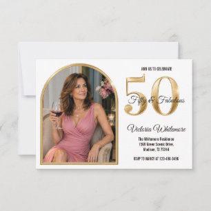50 and Fabulous Shiny Gold Photo Birthday Invitation