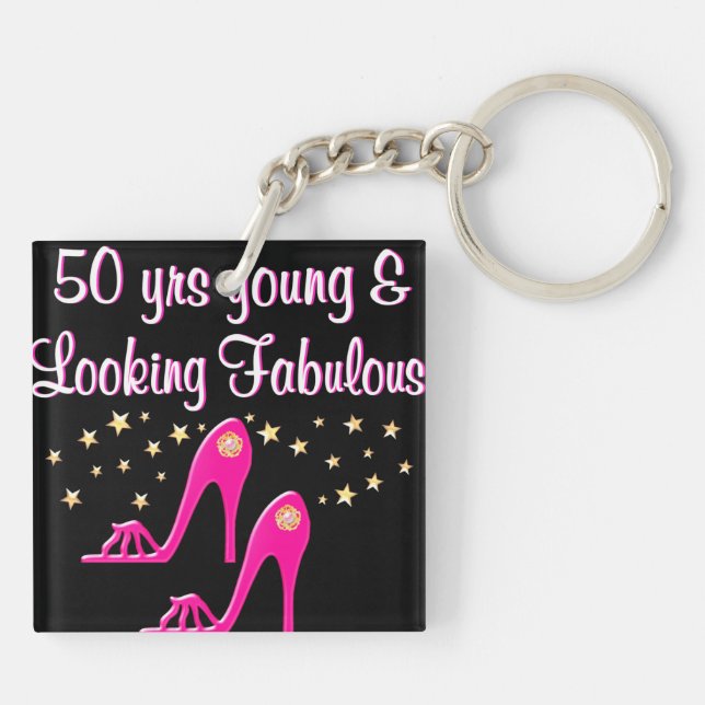 50 AND FABULOUS SHOE QUEEN KEY RING (Back)