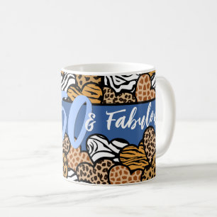 50 and Fabulous Stylish Blue Animal Print Hearts Coffee Mug