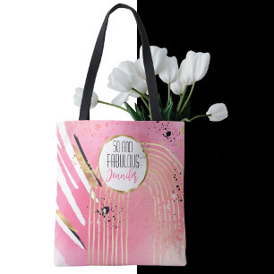 50 and Fabulous Stylish Girly Abstract Pink Black Tote Bag