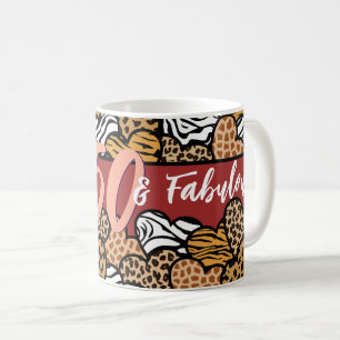 50 and Fabulous Stylish Red Animal Print Hearts  Coffee Mug