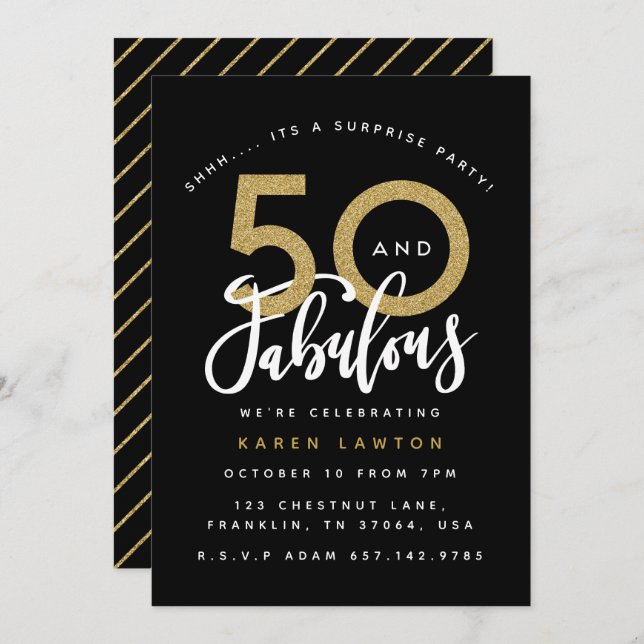 50 and fabulous surprisebirthday party invitation (Front/Back)