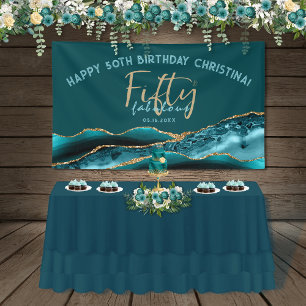 50 and Fabulous Teal Gold Agate 50th Birthday  Banner