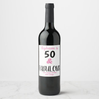 50 And Fabulous Text Birthday Party Wine Label