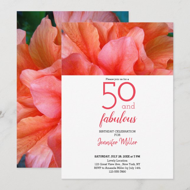 50 and Fabulous Tropical Flower Photo Birthday Invitation (Front/Back)