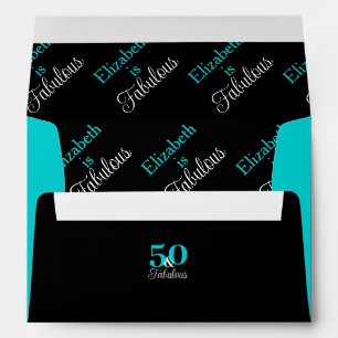 50 and Fabulous Turquoise and Black White Border Envelope