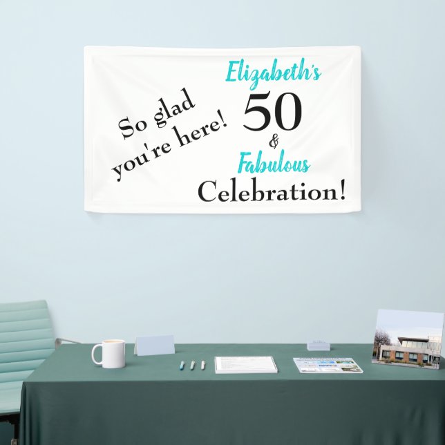 50 and Fabulous Turquoise Birthday Party Banner (Tradeshow)