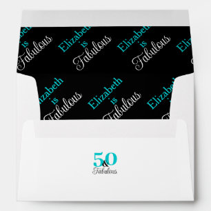 50 and Fabulous Turquoise Blue and White Envelope