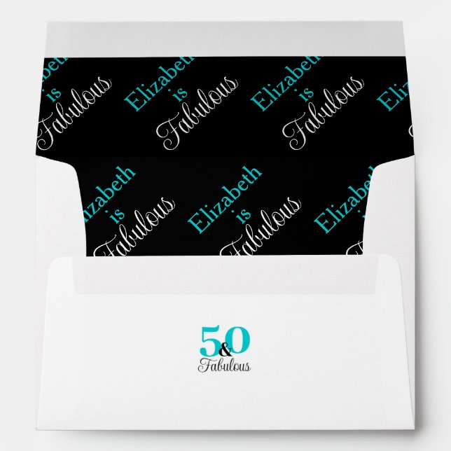 50 and Fabulous Turquoise Blue and White Envelope (Back (Bottom))