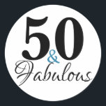 50 and Fabulous Typography 50th Birthday Classic Round Sticker<br><div class="desc">"50 and Fabulous" 50th Birthday Sticker.  The words"50 and Fabulous" are set using popular typography.The blue and black text colours can be changed using the edit menu.</div>