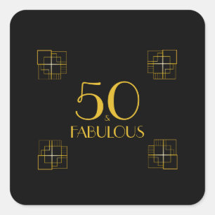 50 and Fabulous   Typography 50th Birthday Square Sticker
