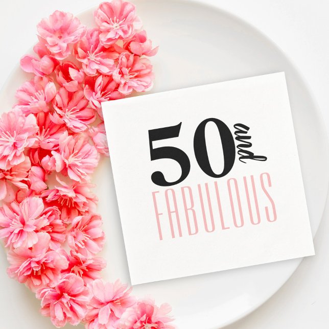 50 and Fabulous Typography 50th Pink Birthday Napkin (Creator Uploaded)