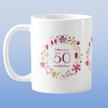 50 and Fabulous Watercolor Floral Name Birthday Coffee Mug<br><div class="desc">A pretty modern botanical floral watercolor wreath surrounding 50 and Fabulous typography.  
Customise by changing the name,  age and message.</div>