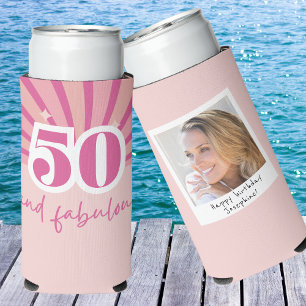 50 and fabulous WITH PHOTO, retro birthday Seltzer Can Cooler