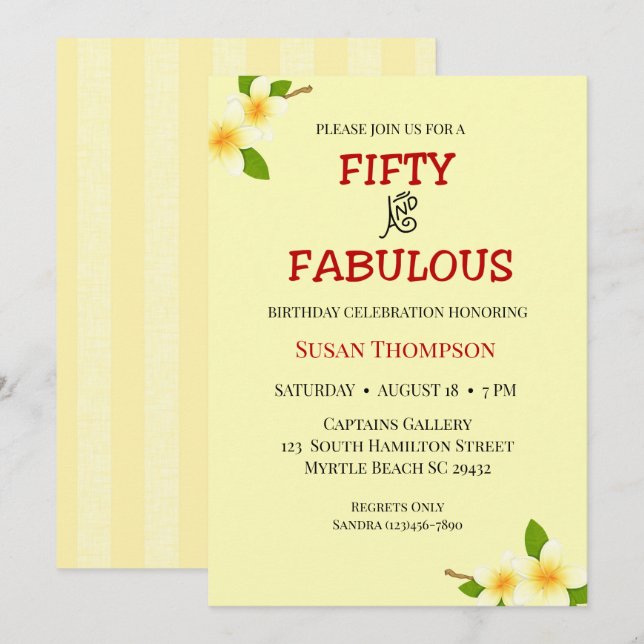 50 and Fabulous  Yellow Stripe Invitation (Front/Back)