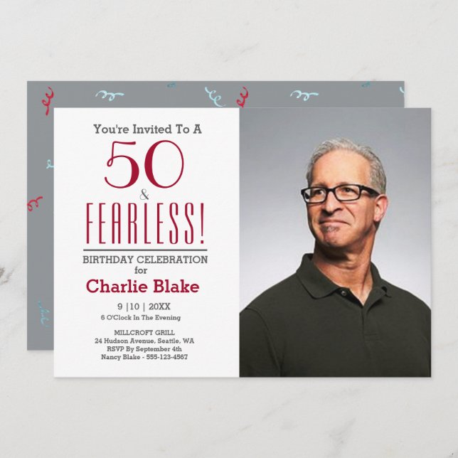 50 and Fearless! Photo 50th Birthday Party Invite (Front/Back)