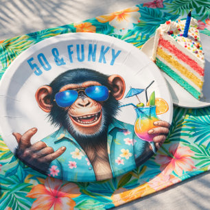 50 and Funky Summer Monkey 50th Birthday Paper Plate