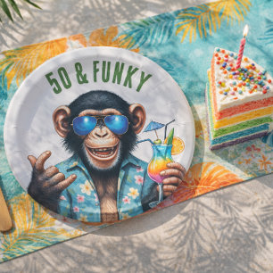 50 and Funky Summer Monkey 50th Birthday Paper Plate