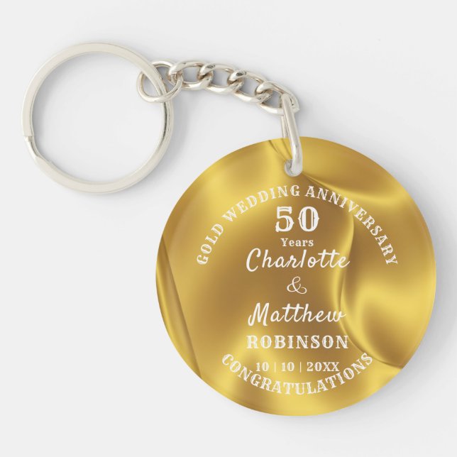 50 Anniversary Gold Wedding Personalised keychain (Front)