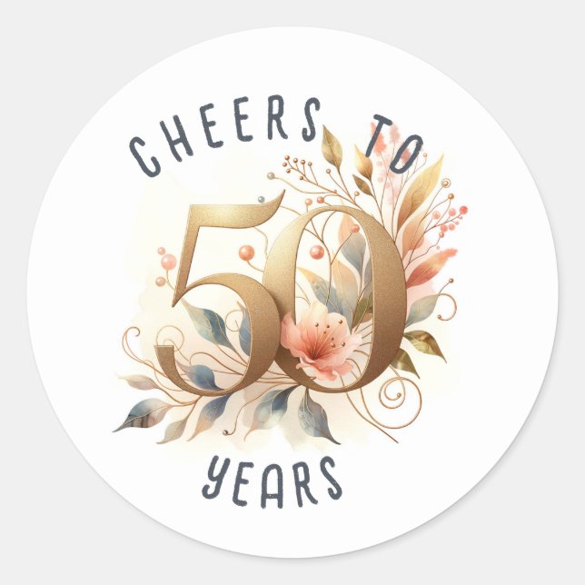50 Anniversary or Birthday Floral Classic Round Sticker (Front)