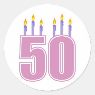 50 Birthday Candles (Pink / Purple) Classic Round Sticker