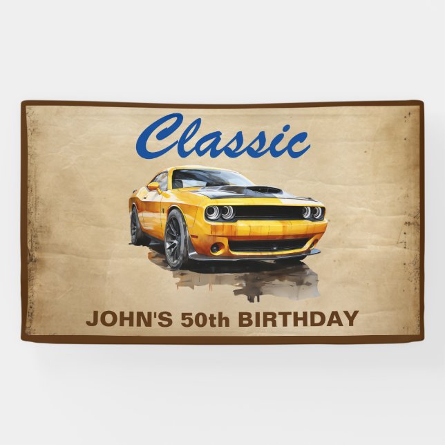 50 Birthday Classic Muscle Car Birthday Banner (Horizontal)