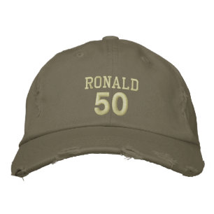 50 Birthday Custom Name KHAKI GREEN V03 Embroidered Hat