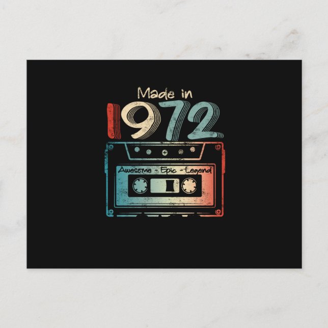 50 Birthday Gifts Year Old Made in 1972 Cassette Announcement Postcard (Front)