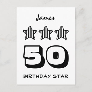 50 Birthday or ANY AGE Striped Stars Custom Name Postcard
