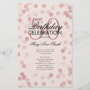 50 Birthday Program Rose Gold Confetti Menu Blush 