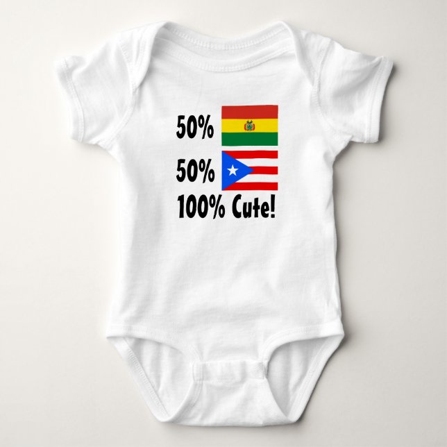 50% Bolivian 50% Puerto Rican 100% Cute Baby Bodysuit (Front)