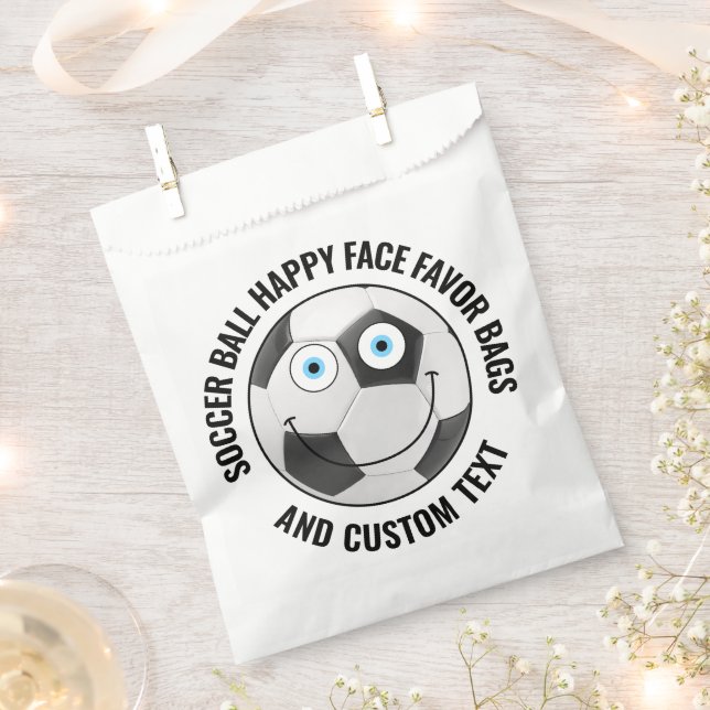 50 Custom Soccer Theme Party BLUE EYES Happy Face Favour Bags (Clipped)