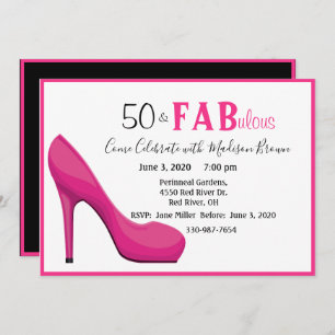 50 & Fab 50 and Fabulous Pink High Heel Invitation