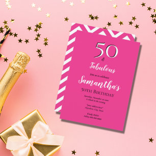 50 & Fabulous 50th Birthday Bash Cerise Pink Party Invitation