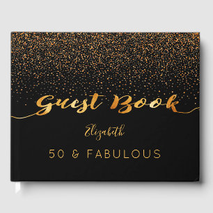 50 & Fabulous 50th birthday black gold confetti Guest Book