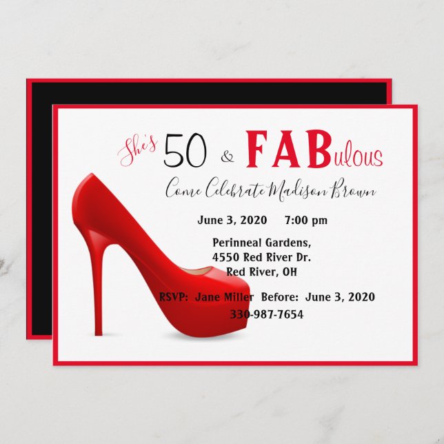 50 & Fabulous 50th Birthday Female Red Invitation (Front/Back)