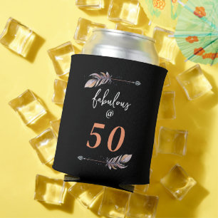 50 & Fabulous 50th Birthday Orange Boho Arrows Can Cooler